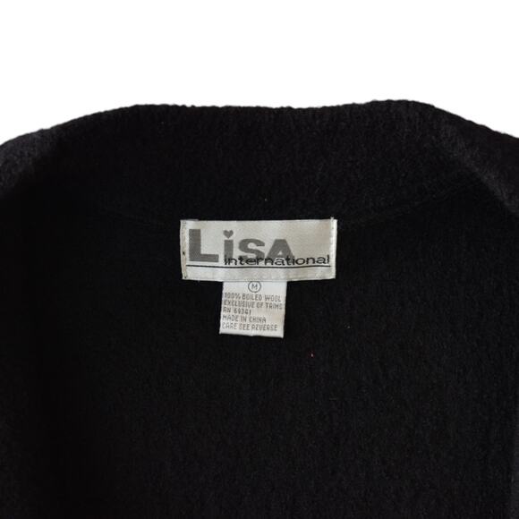 Cats and Yarn Embroidered Black Wool Zipper Vest Size Medium - Picture 4 of 6